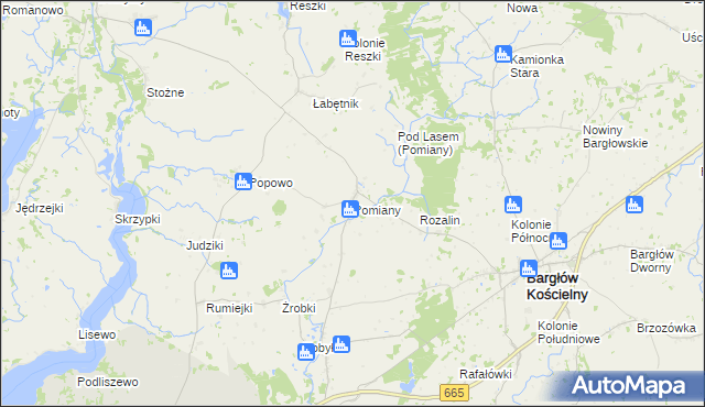 mapa Pomiany gmina Bargłów Kościelny, Pomiany gmina Bargłów Kościelny na mapie Targeo