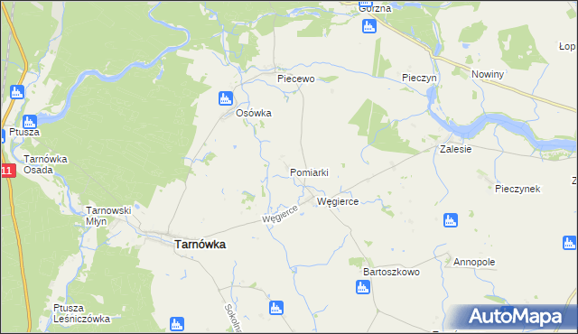 mapa Pomiarki, Pomiarki na mapie Targeo