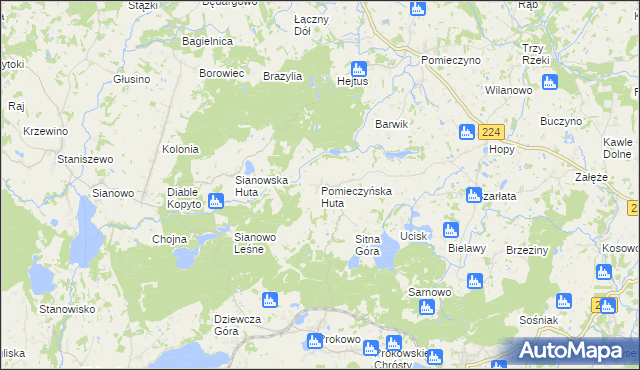 mapa Pomieczyńska Huta, Pomieczyńska Huta na mapie Targeo