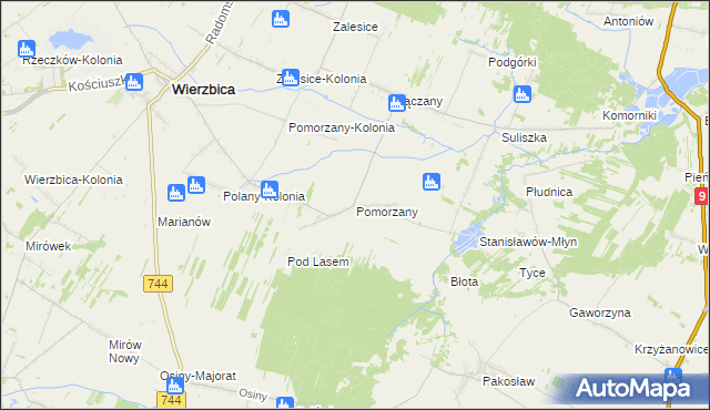 mapa Pomorzany gmina Wierzbica, Pomorzany gmina Wierzbica na mapie Targeo