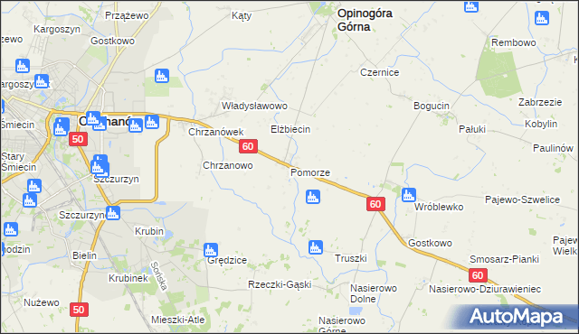 mapa Pomorze gmina Opinogóra Górna, Pomorze gmina Opinogóra Górna na mapie Targeo