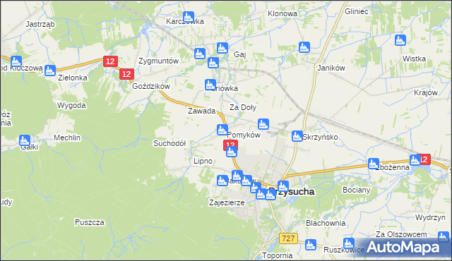 mapa Pomyków gmina Przysucha, Pomyków gmina Przysucha na mapie Targeo