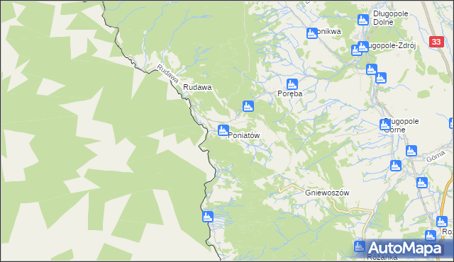 mapa Poniatów gmina Bystrzyca Kłodzka, Poniatów gmina Bystrzyca Kłodzka na mapie Targeo