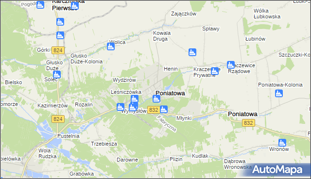 mapa Poniatowa powiat opolski, Poniatowa powiat opolski na mapie Targeo