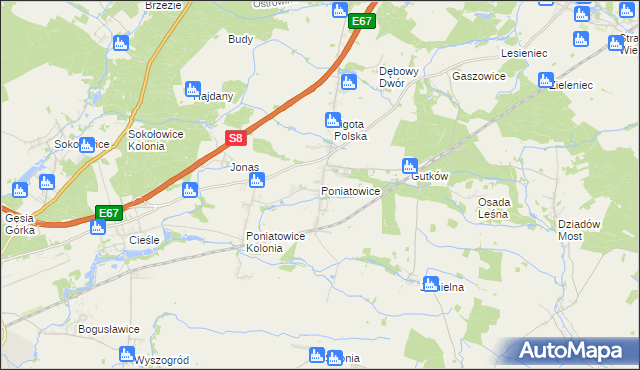 mapa Poniatowice, Poniatowice na mapie Targeo