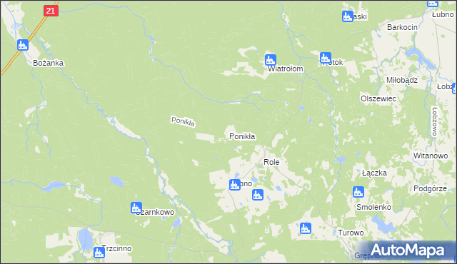 mapa Ponikła gmina Miastko, Ponikła gmina Miastko na mapie Targeo