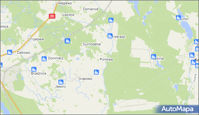 mapa Ponikwa gmina Biały Bór, Ponikwa gmina Biały Bór na mapie Targeo