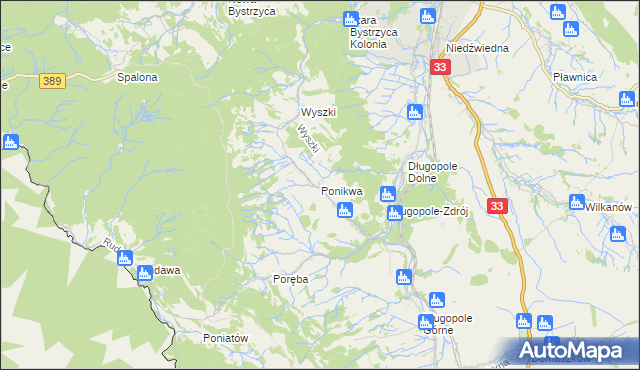 mapa Ponikwa gmina Bystrzyca Kłodzka, Ponikwa gmina Bystrzyca Kłodzka na mapie Targeo