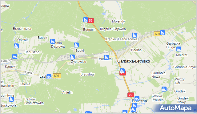 mapa Ponikwa gmina Garbatka-Letnisko, Ponikwa gmina Garbatka-Letnisko na mapie Targeo