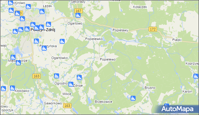 mapa Popielewo gmina Połczyn-Zdrój, Popielewo gmina Połczyn-Zdrój na mapie Targeo