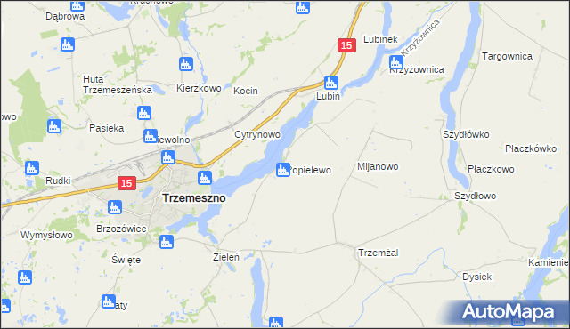 mapa Popielewo gmina Trzemeszno, Popielewo gmina Trzemeszno na mapie Targeo