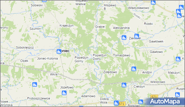 mapa Popielżyn Dolny, Popielżyn Dolny na mapie Targeo