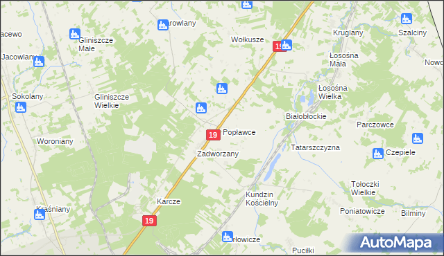 mapa Popławce, Popławce na mapie Targeo