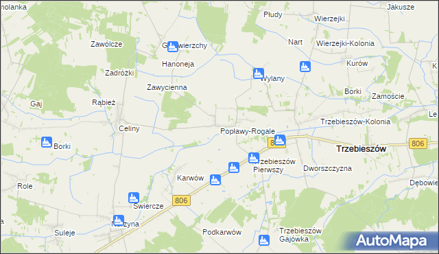 mapa Popławy-Rogale, Popławy-Rogale na mapie Targeo