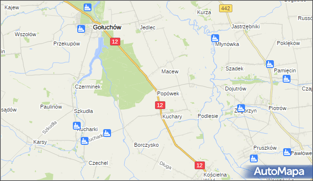 mapa Popówek gmina Gołuchów, Popówek gmina Gołuchów na mapie Targeo