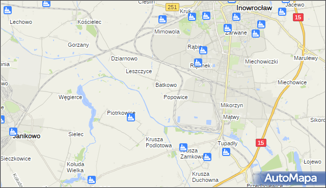 mapa Popowice gmina Inowrocław, Popowice gmina Inowrocław na mapie Targeo