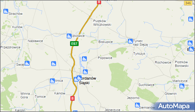 mapa Popowice gmina Jordanów Śląski, Popowice gmina Jordanów Śląski na mapie Targeo