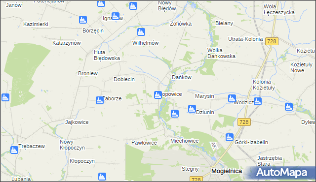 mapa Popowice gmina Mogielnica, Popowice gmina Mogielnica na mapie Targeo