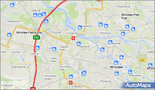 mapa Popowice gmina Wrocław, Popowice gmina Wrocław na mapie Targeo