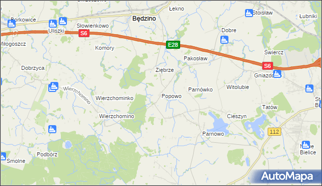 mapa Popowo gmina Będzino, Popowo gmina Będzino na mapie Targeo