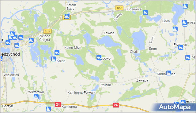 mapa Popowo gmina Międzychód, Popowo gmina Międzychód na mapie Targeo