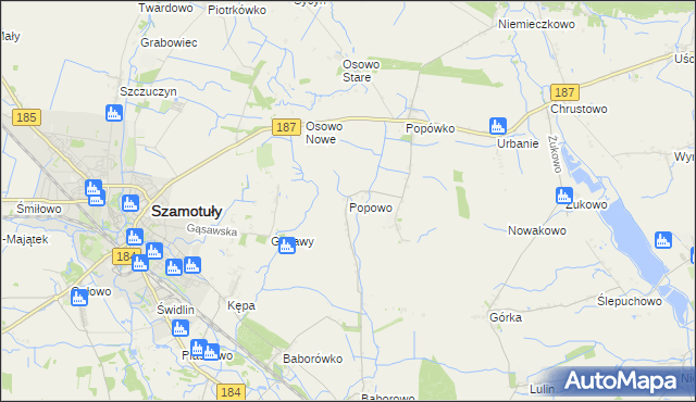 mapa Popowo gmina Oborniki, Popowo gmina Oborniki na mapie Targeo