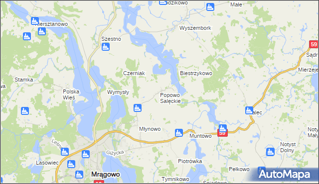 mapa Popowo Salęckie, Popowo Salęckie na mapie Targeo