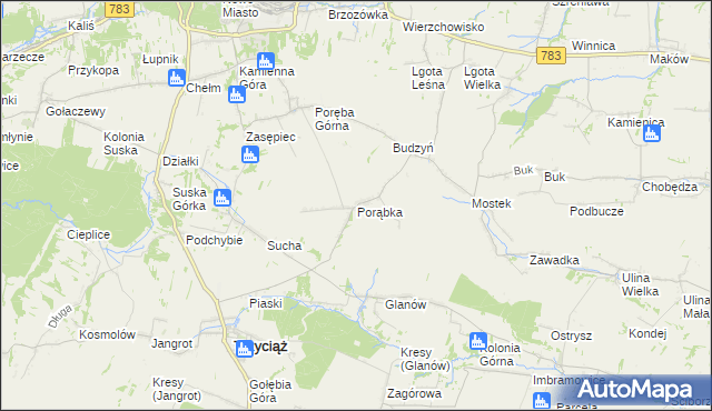mapa Porąbka gmina Trzyciąż, Porąbka gmina Trzyciąż na mapie Targeo