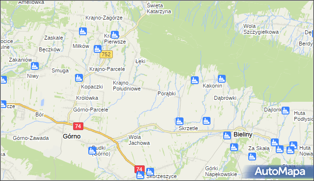 mapa Porąbki gmina Bieliny, Porąbki gmina Bieliny na mapie Targeo