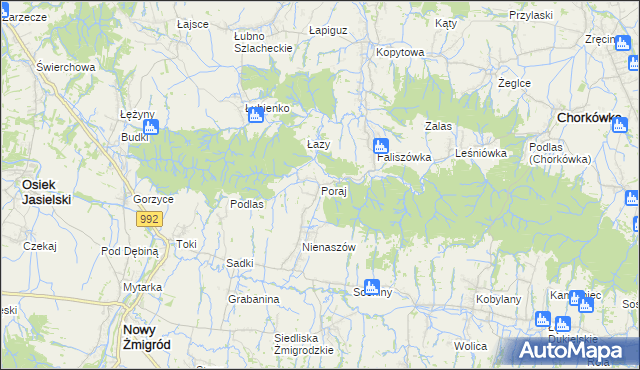 mapa Poraj gmina Chorkówka, Poraj gmina Chorkówka na mapie Targeo