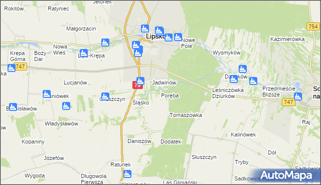 mapa Poręba gmina Lipsko, Poręba gmina Lipsko na mapie Targeo