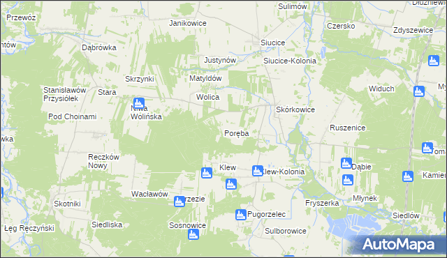 mapa Poręba gmina Żarnów, Poręba gmina Żarnów na mapie Targeo