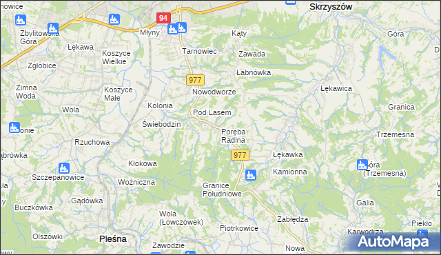 mapa Poręba Radlna, Poręba Radlna na mapie Targeo