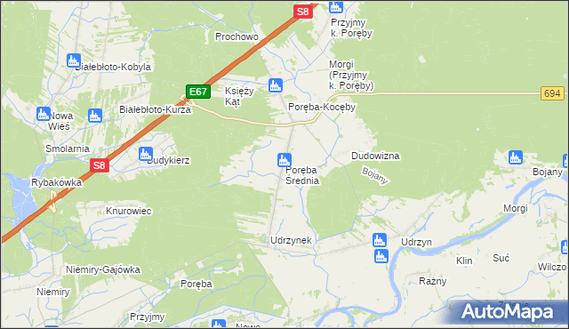 mapa Poręba Średnia, Poręba Średnia na mapie Targeo