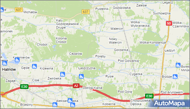 mapa Poręby gmina Dębe Wielkie, Poręby gmina Dębe Wielkie na mapie Targeo