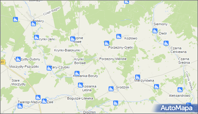 mapa Porzeziny-Mendle, Porzeziny-Mendle na mapie Targeo