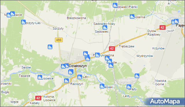 mapa Posmykowizna gmina Działoszyn, Posmykowizna gmina Działoszyn na mapie Targeo