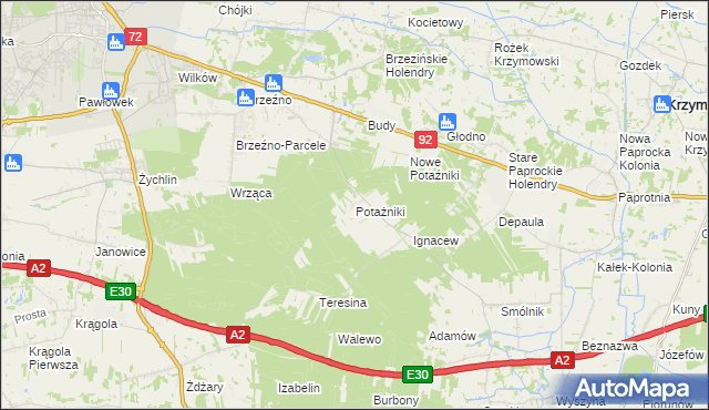 mapa Potażniki, Potażniki na mapie Targeo