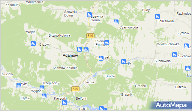 mapa Potoczek gmina Adamów, Potoczek gmina Adamów na mapie Targeo