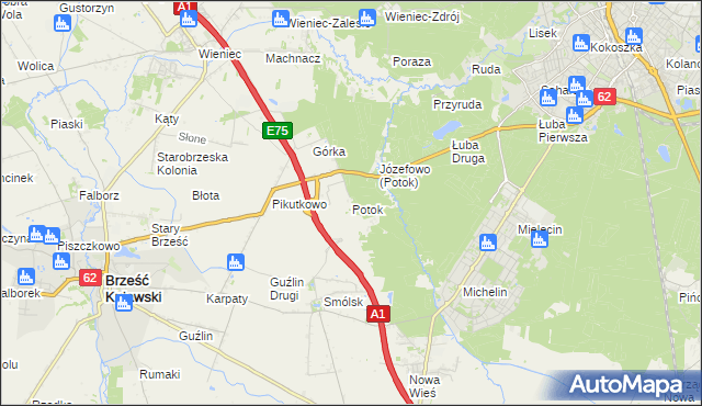 mapa Potok gmina Włocławek, Potok gmina Włocławek na mapie Targeo