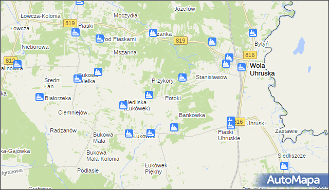 mapa Potoki gmina Wola Uhruska, Potoki gmina Wola Uhruska na mapie Targeo