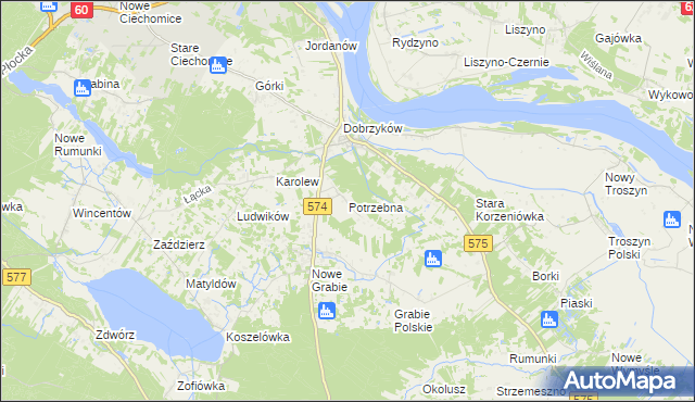 mapa Potrzebna, Potrzebna na mapie Targeo