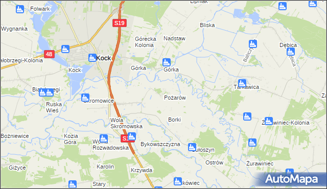 mapa Pożarów gmina Firlej, Pożarów gmina Firlej na mapie Targeo