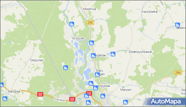 mapa Pożarów gmina Żagań, Pożarów gmina Żagań na mapie Targeo