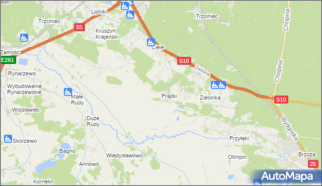 mapa Prądki, Prądki na mapie Targeo