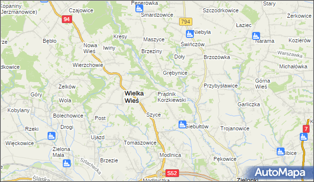 mapa Prądnik Korzkiewski, Prądnik Korzkiewski na mapie Targeo