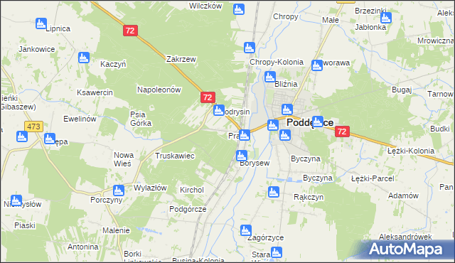mapa Praga gmina Poddębice, Praga gmina Poddębice na mapie Targeo