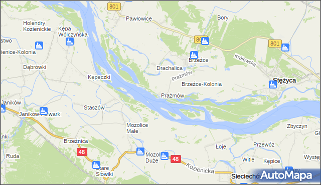 mapa Prażmów gmina Stężyca, Prażmów gmina Stężyca na mapie Targeo