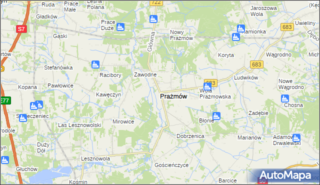 mapa Prażmów powiat piaseczyński, Prażmów powiat piaseczyński na mapie Targeo