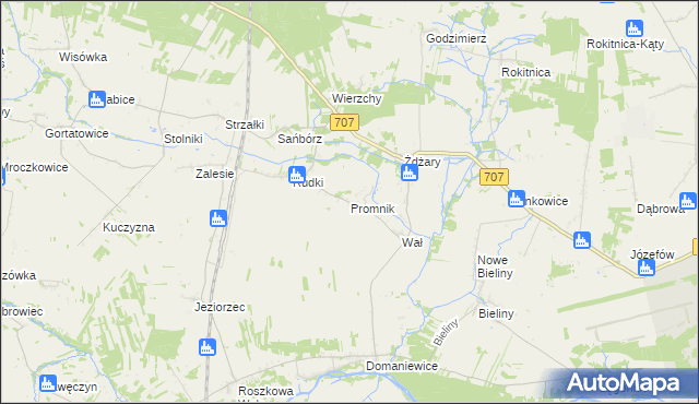 mapa Promnik gmina Nowe Miasto nad Pilicą, Promnik gmina Nowe Miasto nad Pilicą na mapie Targeo